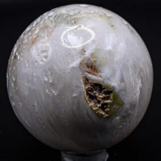 49mm 135g Scolecite Sphere Polished Natural White Zeolite Gemstone Crystal Mineral Décor Ball - India + Stand