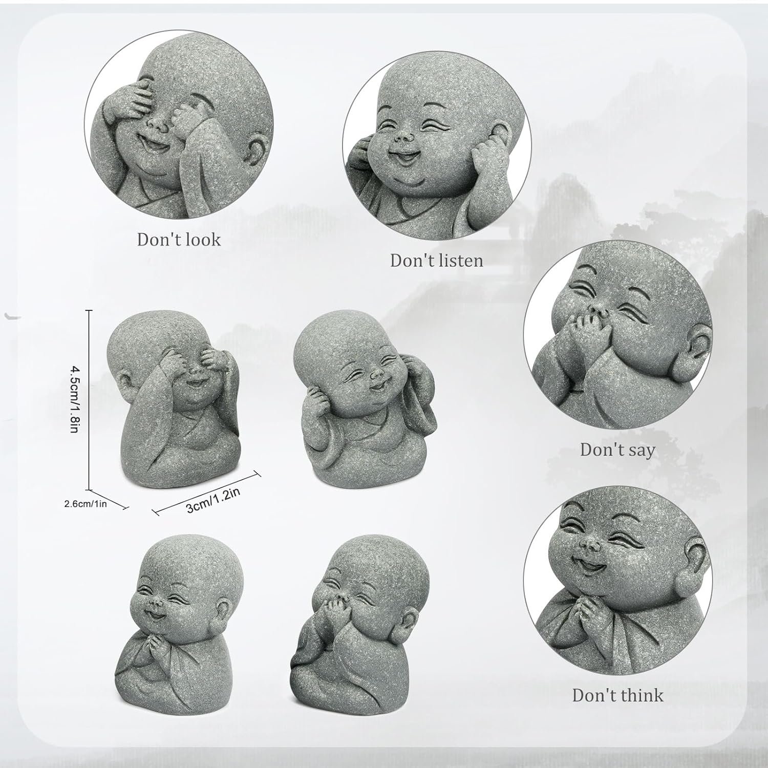 4Pcs Baby Buddha Statue Set 2 Inch Mini Zen Monk Sandstone Buddha for Desk Decor Laughing Buddha for Good Luck Car Dashboard Home Living Room Decor with Blessing Amulet - lunas-mystic-emporium.com 4Pcs Baby Buddha Statue Set, 2 Inch Mini Zen Monk, Sandstone Buddha for Desk Decor, Laughing Buddha for Good Luck, Car Dashboard, Home & Living Room Decor with Blessing Amulet