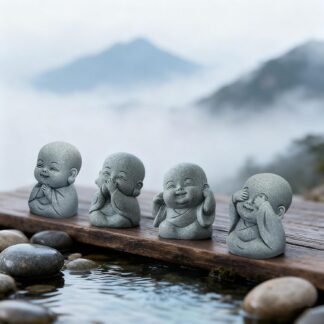 4Pcs Baby Buddha Statue Set 2 Inch Mini Zen Monk Sandstone Buddha for Desk Decor Laughing Buddha for Good Luck Car Dashboard Home Living Room Decor with Blessing Amulet - lunas-mystic-emporium.com 4Pcs Baby Buddha Statue Set, 2 Inch Mini Zen Monk, Sandstone Buddha for Desk Decor, Laughing Buddha for Good Luck, Car Dashboard, Home & Living Room Decor with Blessing Amulet