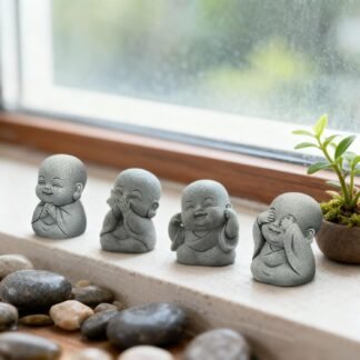 4Pcs Baby Buddha Statue Set 2 Inch Mini Zen Monk Sandstone Buddha for Desk Decor Laughing Buddha for Good Luck Car Dashboard Home Living Room Decor with Blessing Amulet - lunas-mystic-emporium.com 4Pcs Baby Buddha Statue Set, 2 Inch Mini Zen Monk, Sandstone Buddha for Desk Decor, Laughing Buddha for Good Luck, Car Dashboard, Home & Living Room Decor with Blessing Amulet