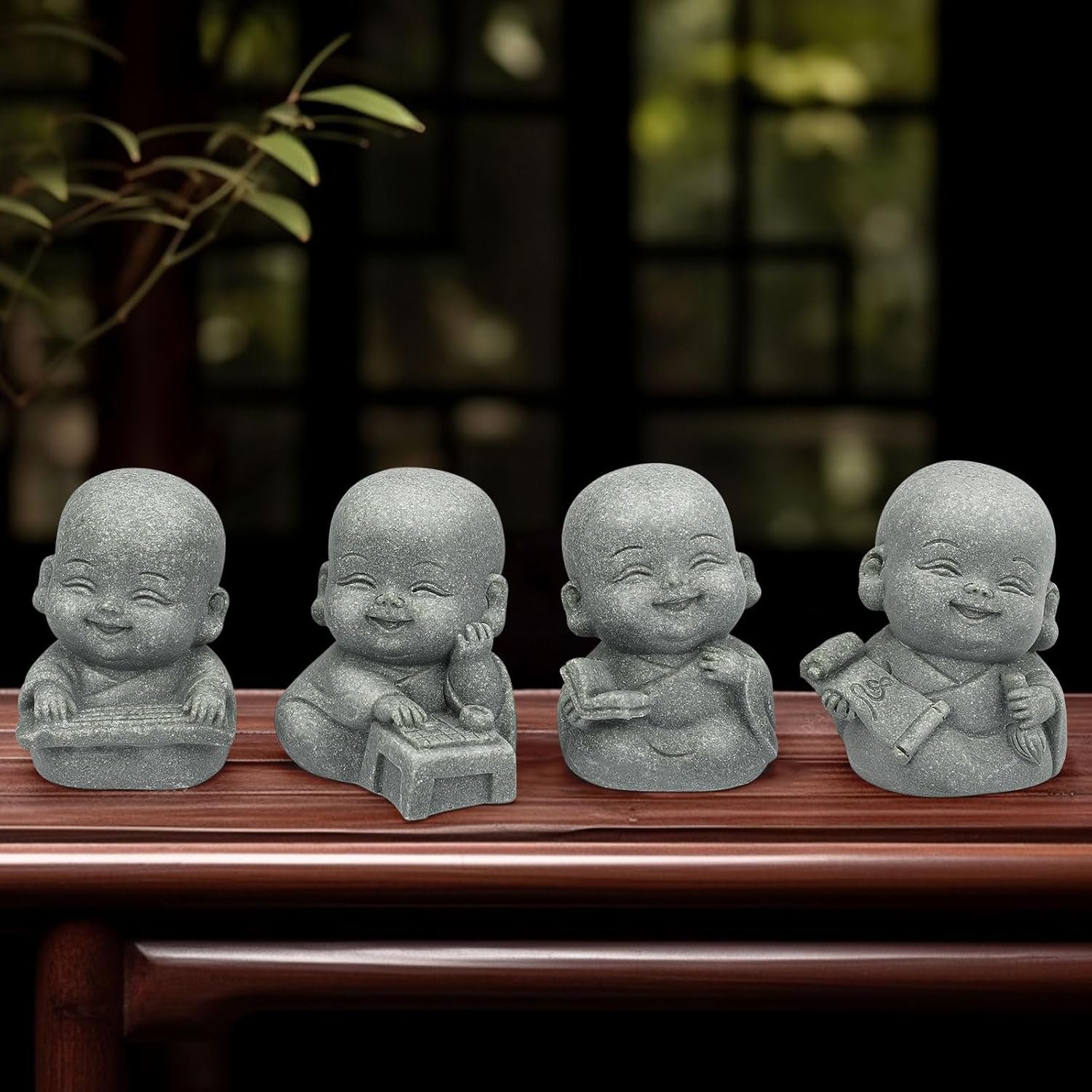 4Pcs Baby Buddha Statue Set 2 Inch Mini Zen Monk Sandstone Buddha for Desk Decor Laughing Buddha for Good Luck Car Dashboard Home Living Room Decor with Blessing Amulet - lunas-mystic-emporium.com 4Pcs Baby Buddha Statue Set, 2 Inch Mini Zen Monk, Sandstone Buddha for Desk Decor, Laughing Buddha for Good Luck, Car Dashboard, Home & Living Room Decor with Blessing Amulet