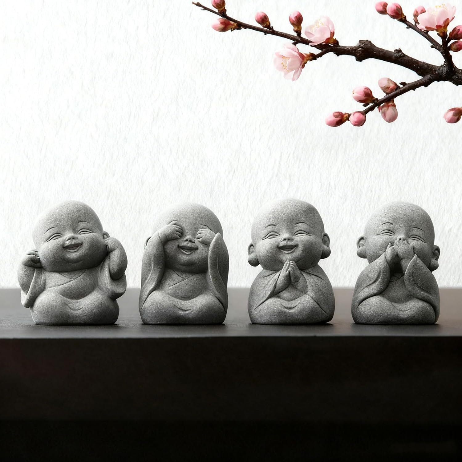 4Pcs Baby Buddha Statue Set 2 Inch Mini Zen Monk Sandstone Buddha for Desk Decor Laughing Buddha for Good Luck Car Dashboard Home Living Room Decor with Blessing Amulet - lunas-mystic-emporium.com 4Pcs Baby Buddha Statue Set, 2 Inch Mini Zen Monk, Sandstone Buddha for Desk Decor, Laughing Buddha for Good Luck, Car Dashboard, Home & Living Room Decor with Blessing Amulet