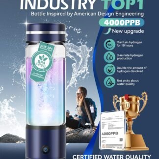 5.0 Upgrade 4000PPB High Concentration Hydrogen Water Bottle Generator【NO.1-24-Hour Hydrogen Lock】 SPE PEM Technology, Double Hydrogen Content & High Borosilicate Glass for...