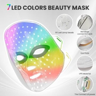 7-1 Colors LED Facial Skin Care Mask,Red Light Mask for Face, LED Facial Mask Light,Salon or Home,White.