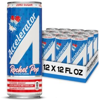 Accelerator Energy Drink, Rocket Pop 12oz can (12 pack), Zero Sugar, Sustained Energy from 100% Natural Caffeine (200mg from Green Coffee Bean & Green Tea extract)