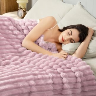Aganear Fluffy Throw Blanket for Couch,3D Ribbed Jacquard Warm Fuzzy Blanket for Couch, Home Decor for Lightweight Cozy Soft Throw for All Seasons(Pink,50"×60")