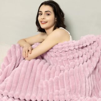 Aganear Fluffy Throw Blanket for Couch,3D Ribbed Jacquard Warm Fuzzy Blanket for Couch, Home Decor for Lightweight Cozy Soft Throw for All Seasons(Pink,50"×60")