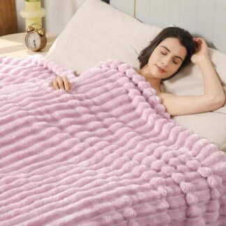 Aganear Fluffy Throw Blanket for Couch,3D Ribbed Jacquard Warm Fuzzy Blanket for Couch, Home Decor for Lightweight Cozy Soft Throw for All Seasons(Pink,50"×60")