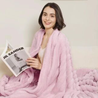 Aganear Fluffy Throw Blanket for Couch,3D Ribbed Jacquard Warm Fuzzy Blanket for Couch, Home Decor for Lightweight Cozy Soft Throw for All Seasons(Pink,50"×60")