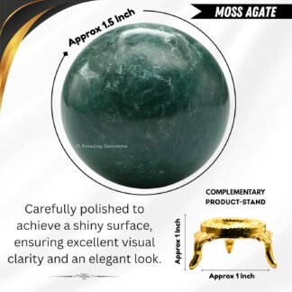 Amazing Gemstone Moss Agate Crystal Ball with Stand - 1.5" Inches Crystal Sphere Meditation Balls for Witchcraft and Decorative Balls