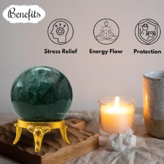 Amazing Gemstone Moss Agate Crystal Ball with Stand - 1.5" Inches Crystal Sphere Meditation Balls for Witchcraft and Decorative Balls