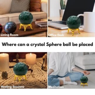 Amazing Gemstone Moss Agate Crystal Ball with Stand - 1.5" Inches Crystal Sphere Meditation Balls for Witchcraft and Decorative Balls