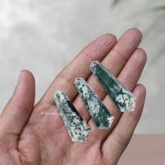 Amazing Gemstone Moss Agate Crystal Points Bulk Healing Crystals&Stones - Pack of 3 Double Terminated Healing W& Point Bulk Crystals for Crafts, Crystal Grid, DIY Work - Premium...