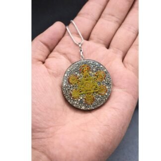 Amazing Gemstone Orgone Pendant with Pyrite Crystal and Chakra Metatron Cube - Natural Healing Pendant Necklace for Women Men