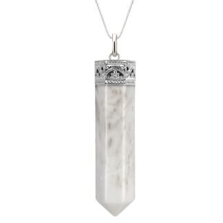 Amazing Gemstone Scolecite Crystal Pencil Point Pendant Necklace with Adjustable Cord - Natural Healing Crystals and Stones for Men, Women