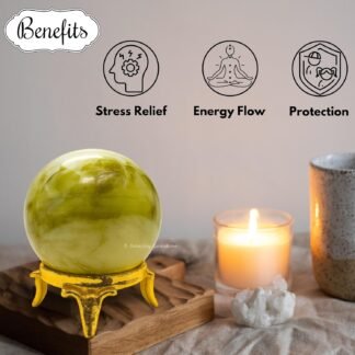 Amazing Gemstone Serpentine Crystal Ball with Stand - 2 Inches Crystal Sphere Meditation Balls for Witchcraft and Decorative Balls - lunas-mystic-emporium.com Amazing Gemstone Serpentine Crystal Ball with Stand - 2 Inches Crystal Sphere Meditation Balls for Witchcraft and Decorative Balls