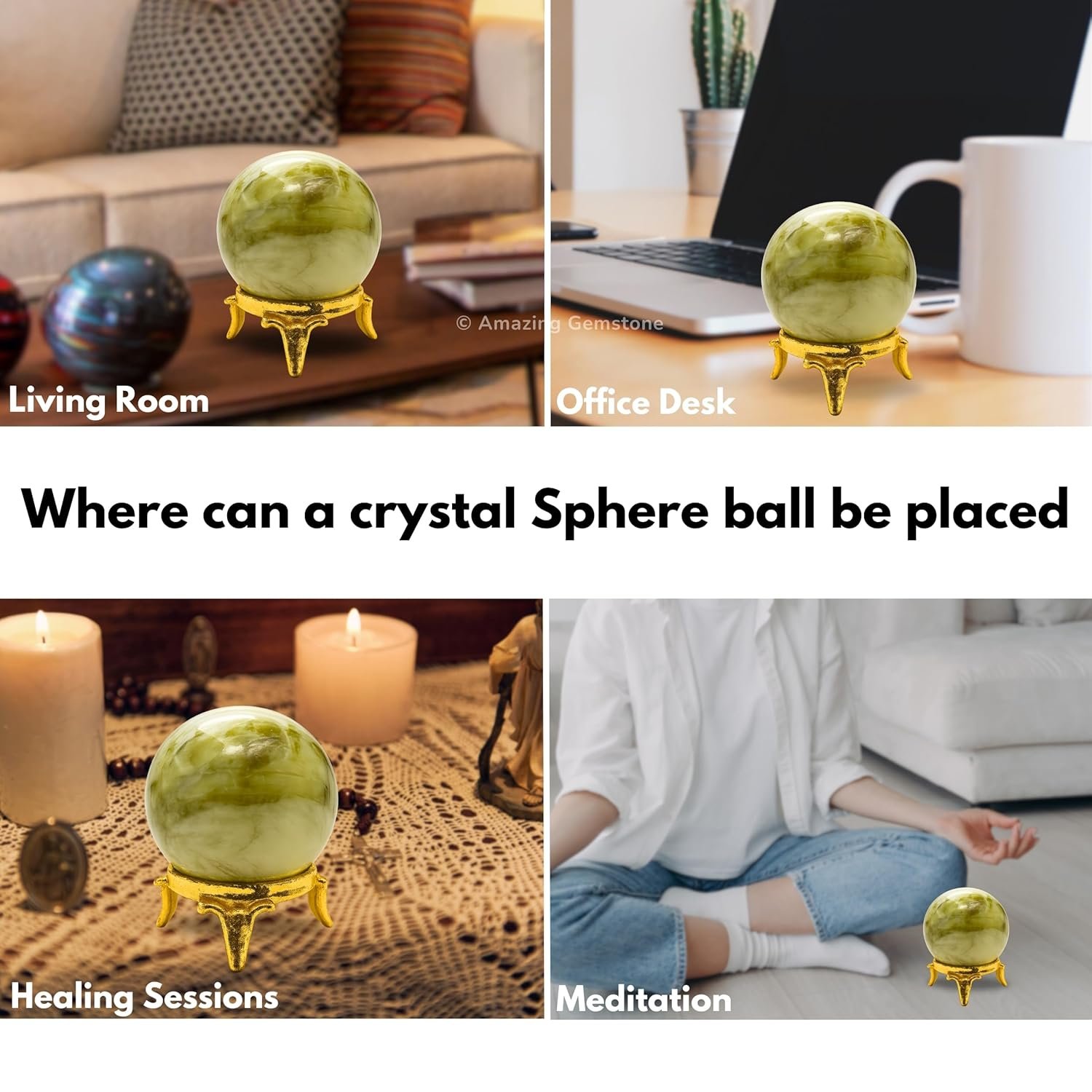 Amazing Gemstone Serpentine Crystal Ball with Stand - 2 Inches Crystal Sphere Meditation Balls for Witchcraft and Decorative Balls - lunas-mystic-emporium.com Amazing Gemstone Serpentine Crystal Ball with Stand - 2 Inches Crystal Sphere Meditation Balls for Witchcraft and Decorative Balls