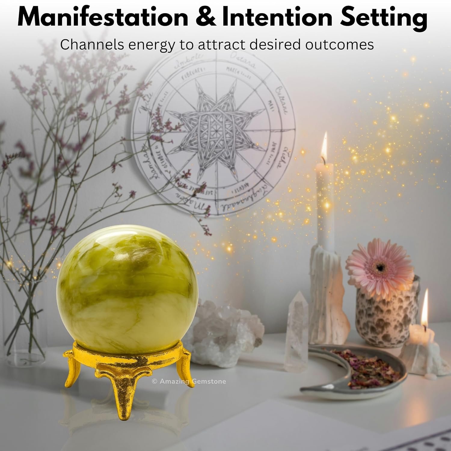Amazing Gemstone Serpentine Crystal Ball with Stand - 2 Inches Crystal Sphere Meditation Balls for Witchcraft and Decorative Balls - lunas-mystic-emporium.com Amazing Gemstone Serpentine Crystal Ball with Stand - 2 Inches Crystal Sphere Meditation Balls for Witchcraft and Decorative Balls