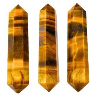 Amazing Gemstone Tiger Eye Crystal Points Bulk Healing Crystals and Stones - Pack of 3 Double Terminated Healing Wand Point Bulk Crystals for Crafts, Crystal Grid, DIY Work