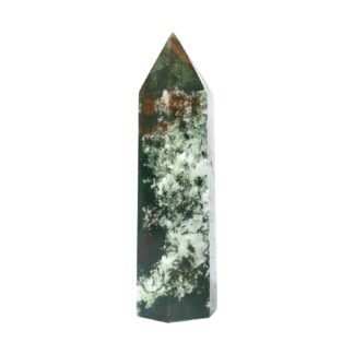 Angelstones Natural Moss Agate Gemstone Healing Crystal Hexagonal Pointed Reiki Chakra Faceted Prism Wand Carved Stone Figurine Home Decor