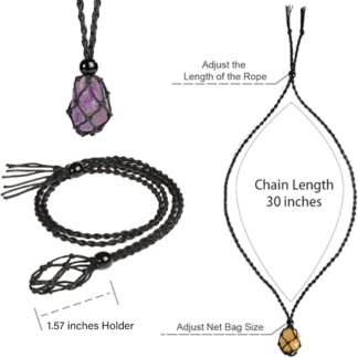 Anjiucc Natural Gemstone Crystal Pendant Necklace Stone Holder Necklace Cord Hand-Woven Necklace with Adjustable Length for Women Men