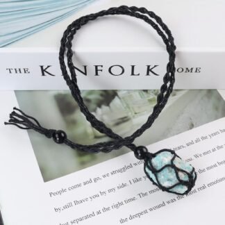 Anjiucc Natural Gemstone Crystal Pendant Necklace Stone Holder Necklace Cord Hand-Woven Necklace with Adjustable Length for Women Men