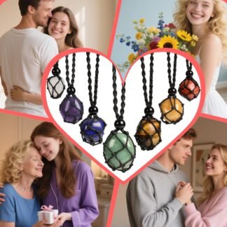 Anjiucc Natural Gemstone Crystal Pendant Necklace Stone Holder Necklace Cord Hand-Woven Necklace with Adjustable Length for Women Men