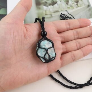 Anjiucc Natural Gemstone Crystal Pendant Necklace Stone Holder Necklace Cord Hand-Woven Necklace with Adjustable Length for Women Men