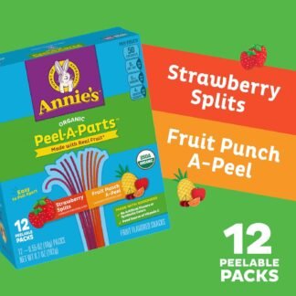 Annie's Organic Fruit Peel-A-Parts Fruit Flavored Snacks, Strawberry and Fruit Punch, Gluten Free, Vegan, Variety Pack, 12 Count, 6.7 oz
