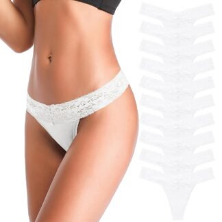 ANNYISON Women's Thongs, T Back Low Waist See Through Panties Cotton Seamless Lace Thongs for Women