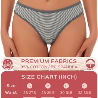 ANZERMIX Women's Breathable Cotton Thong Panties Pack of 6