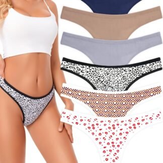ANZERMIX Women's Breathable Cotton Thong Panties Pack of 6