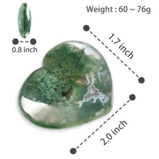 Artistone Crystals Heart 2Inch Moss Agate Heart Stones Healing Crystal Carved Palm Worry Stone Gemstone Chakra Reiki Balancing Meditation Massag Gift