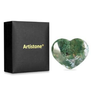 Artistone Crystals Heart 2Inch Moss Agate Heart Stones Healing Crystal Carved Palm Worry Stone Gemstone Chakra Reiki Balancing Meditation Massag Gift