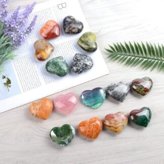 Artistone Crystals Heart 2Inch Moss Agate Heart Stones Healing Crystal Carved Palm Worry Stone Gemstone Chakra Reiki Balancing Meditation Massag Gift