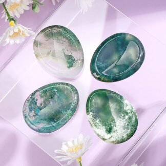 Artistone Moss Agate Crystal Chakra Thumb Worry Stone Teardrop Reiki Healing Stone Pocket Palm Stones for Anxiety Stress Relief Meditation Therapy Geometry Home Decor
