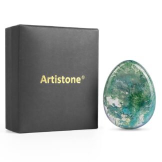 Artistone Moss Agate Crystal Chakra Thumb Worry Stone Teardrop Reiki Healing Stone Pocket Palm Stones for Anxiety Stress Relief Meditation Therapy Geometry Home Decor