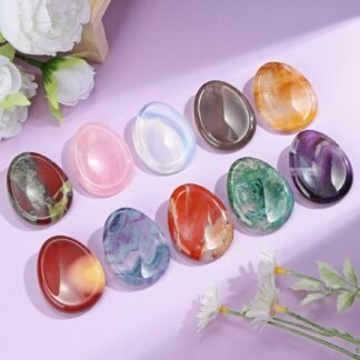 Artistone Moss Agate Crystal Chakra Thumb Worry Stone Teardrop Reiki Healing Stone Pocket Palm Stones for Anxiety Stress Relief Meditation Therapy Geometry Home Decor