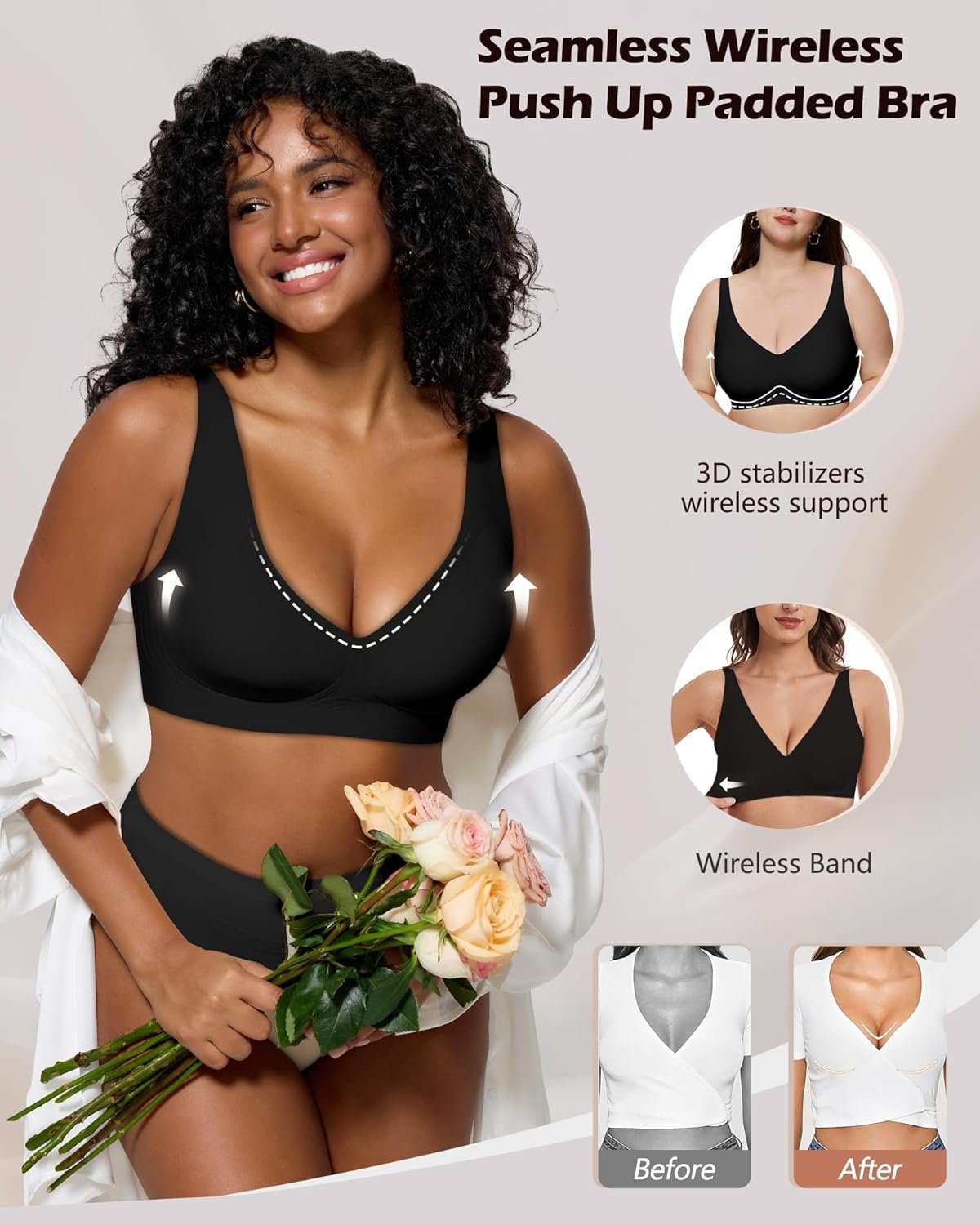 As Fairy Bras for Women Deep V Seamless Wireless Support Lift No Underwire Plunge Bralettes Full Coverage Push Up Bra - lunas-mystic-emporium.com As Fairy Bras for Women Deep V Seamless Wireless Support Lift No Underwire Plunge Bralettes Full Coverage Push Up Bra