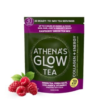 Athena's Glow Tea - The First Collagen + Extended-Energy Fruit Green Tea Mix - Green Tea, Yerba Mate, Vitamin C, 4000mg Collagen - 20 Calories - Zero Sugar - 30 Servings -...