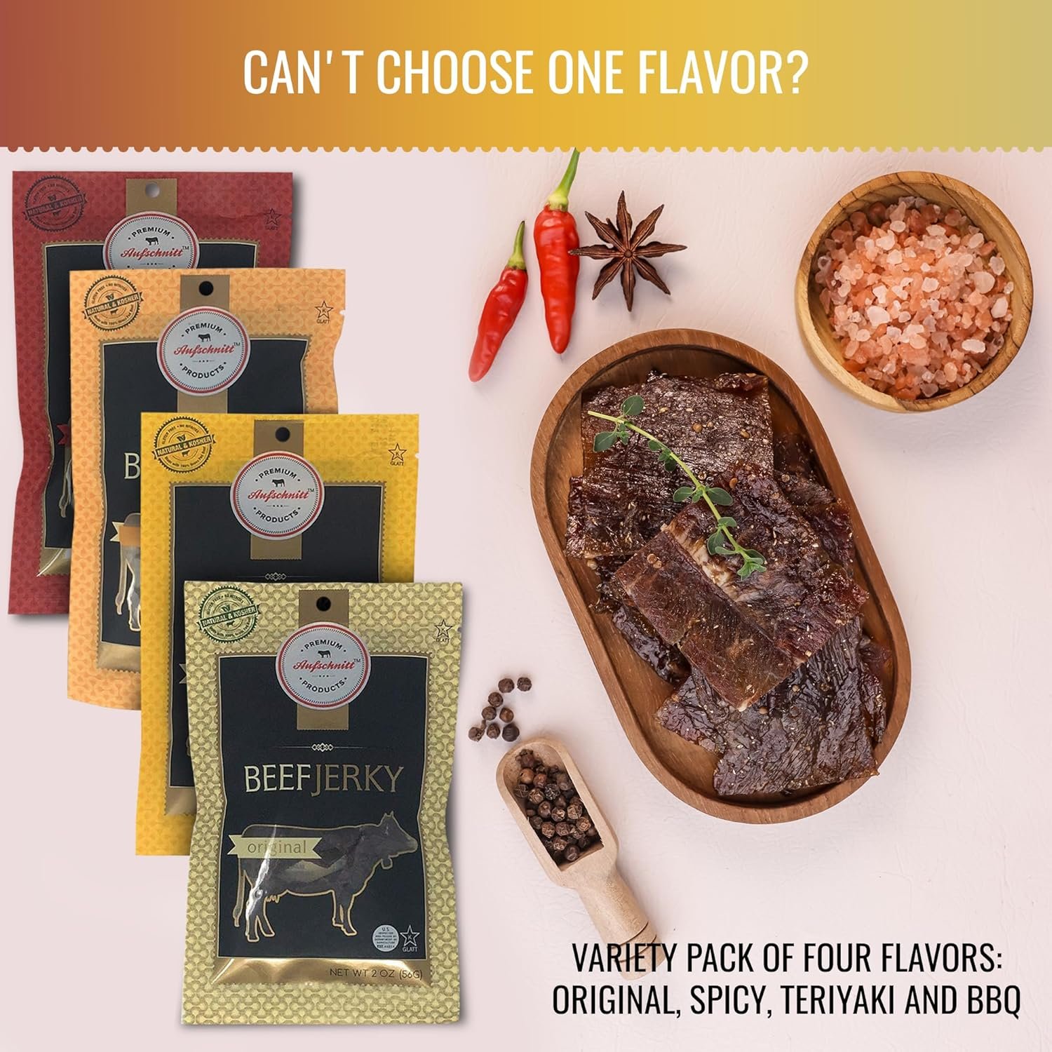 Aufschnitt Grass Fed Beef Jerky - Low Sodium Certified Kosher - Made in USA - Keto Friendly - 5 Pack Variety Pack - lunas-mystic-emporium.com Aufschnitt Grass Fed Beef Jerky - Low Sodium, Certified Kosher - Made in USA - Keto Friendly - 5 Pack, Variety Pack