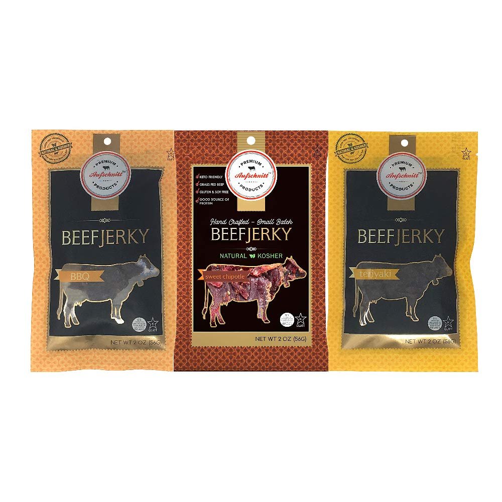 Aufschnitt Grass Fed Beef Jerky - Low Sodium Certified Kosher - Made in USA - Keto Friendly - 5 Pack Variety Pack - lunas-mystic-emporium.com Aufschnitt Grass Fed Beef Jerky - Low Sodium, Certified Kosher - Made in USA - Keto Friendly - 5 Pack, Variety Pack