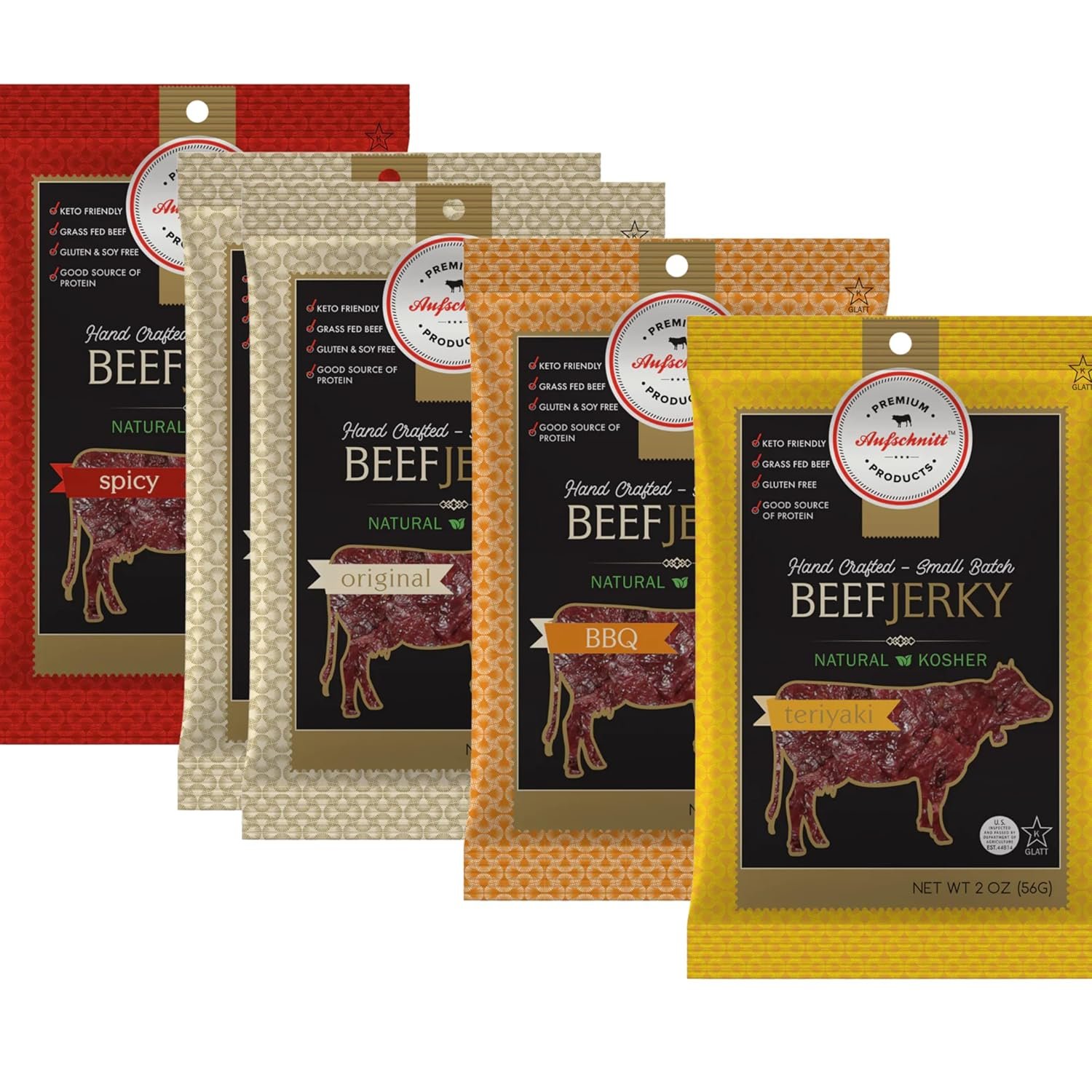 Aufschnitt Grass Fed Beef Jerky - Low Sodium Certified Kosher - Made in USA - Keto Friendly - 5 Pack Variety Pack - lunas-mystic-emporium.com Aufschnitt Grass Fed Beef Jerky - Low Sodium, Certified Kosher - Made in USA - Keto Friendly - 5 Pack, Variety Pack