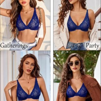 Avidlove Women's Lace Bra Sexy Sheer Underwire Unlined Plunge Everyday Bras Full Coverage Bralettes