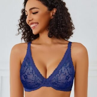 Avidlove Women's Lace Bra Sexy Sheer Underwire Unlined Plunge Everyday Bras Full Coverage Bralettes