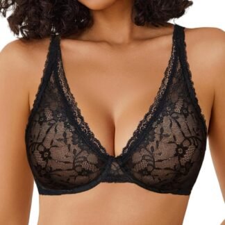 Avidlove Women's Lace Bra Sexy Sheer Underwire Unlined Plunge Everyday Bras Full Coverage Bralettes