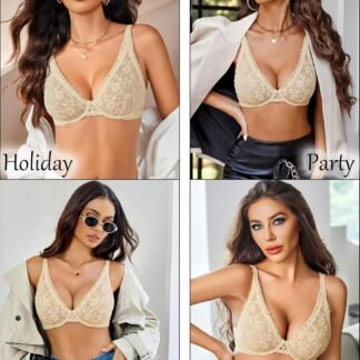 Avidlove Women's Lace Bra Sexy Sheer Underwire Unlined Plunge Everyday Bras Full Coverage Bralettes