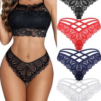 Avidlove Womens Underwear Lace Cheeky Panties Criss Cross Back Bikini Thongs Sexy Undies