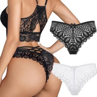 Avidlove Womens Underwear Lace Cheeky Panties Criss Cross Back Bikini Thongs Sexy Undies