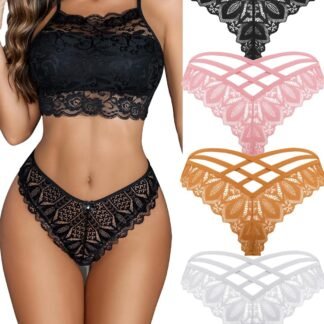 Avidlove Womens Underwear Lace Cheeky Panties Criss Cross Back Bikini Thongs Sexy Undies